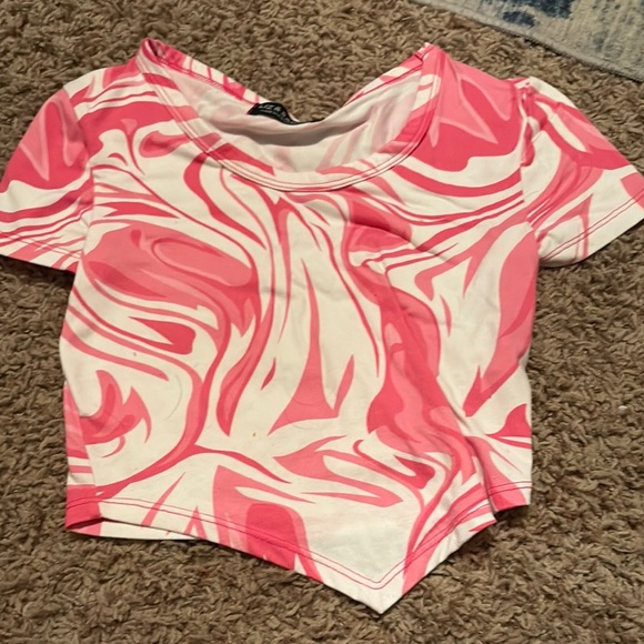Pink Asymmetrical Crop T-Shirt with Short Sleeves - Picture 1 of 1